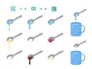 とろみ付けした水のイラスト_弱中強セット