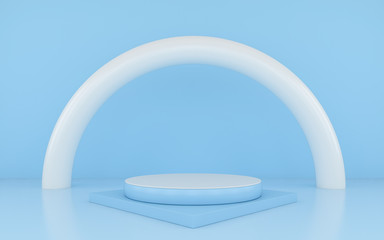 Blue podium minimal on blue color background for product. 3d rendering