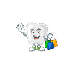 cartoon character concept of rich teeth with shopping bags