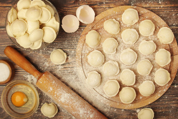 The process of cooking traditional Russian dish - pelmeni	