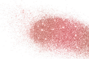Rose gold glitter on white background