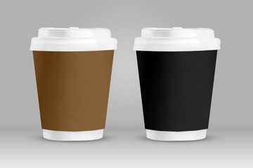 mockup paper coffee cups isolated on grey background