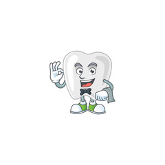Obraz na płótnie Canvas A teeth waiter cartoon character ready to serve