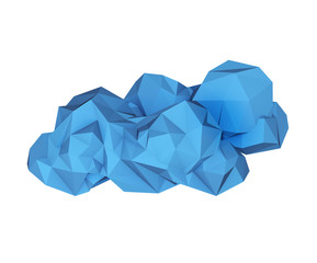 Low poly blue cloud on white background, icon cloudy weather, 3d render.
