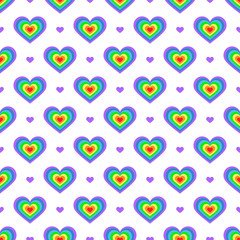 Seamless pattern. Heart with rainbow colors. Vector illustration of colorful heart on white background for holiday designs, greeting cards, holiday prints, designer packaging, stylish textile, etc.