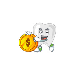 Teeth rich cartoon character have big gold coin