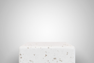 Empty white ceramic podium on white background. Best for product presentation. 3d rendered cube pedestal.