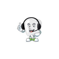 Teeth cartoon character style speaking on headphone