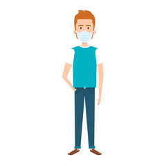 young man with face mask isolated icon vector illustration design