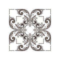 Hand Drawn Vintage damask ornamental element for design. Baroque square ornament. Retro Elegant abstract floral pattern border in antique style. Decorative foliage swirl edging design element.
