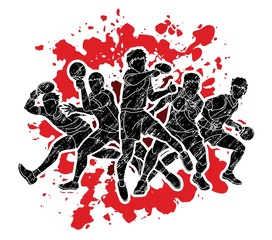 Group of Ping Pong players, Table Tennis players action cartoon sport graphic vector.