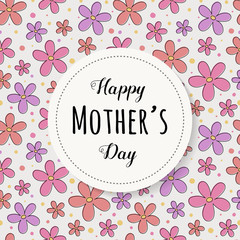 Mother’s Day. Design of a card with cute flowers and wishes. Vector