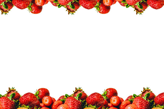 Strawberry frame on a white background. Berry background. Place for text.