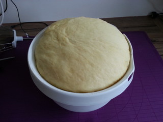 Yeast dough rises in the bowl