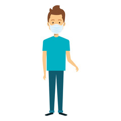 young man with face mask isolated icon vector illustration design