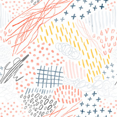 Obraz premium Vector modern seamless background with colorful hand drawn abstract lines, doodles. Use it for wallpaper, textile print, pattern fills, web, surface texture, wrapping paper, design of presentation