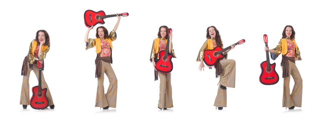 Woman with guitar in mexican clothing