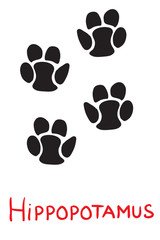 set of black footprints of a hippopotamus, icon, isolated object on a white background, vector illustration,