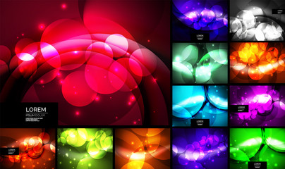 Set of neon bubbles abstract backgrounds