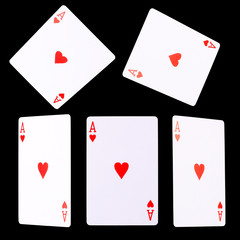 Playing cards for poker game on black background with clipping path.