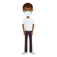young man afro with face mask isolated icon vector illustration design