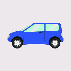 Blue Car Illurstration Flat Design