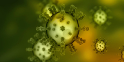 3d render Corona virus disease COVID-19. Microscopic view of a infectious virus
