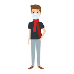 young man using face mask isolated icon vector illustration design