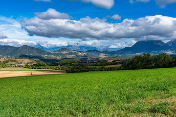 Obraz premium Trieves valley with the Vercors mountain range near Bourg Saint Maurice, France
