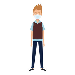 young man with face mask isolated icon vector illustration design