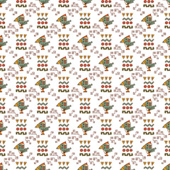 Toucan bird. Mexican abstract patterns with bird. Mexico Vector Seamless pattern. Mexican items - Hand drawn doodle Mexican patterns. Mexican wall pattern with birds and abstract figures

