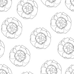 Seamless pattern with grey peony flowers. Vector Hand drawn doodle illustration. For scrapbooking, packaging, fabrics, wallpaper, textiles.