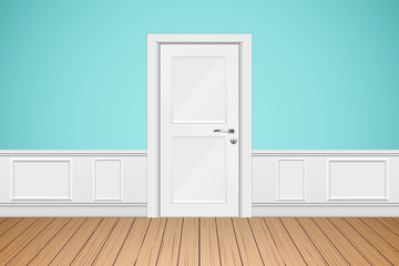 Interior of Wall of luxury apartments. Wall with closed white door. Modern room concept. Vector Illustration.