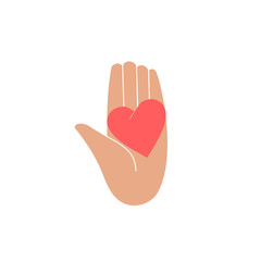 Hands holding a heart, symbol of peace, help, cooperation or charity and volunteering, color vector illustration in flat style. Color isolated image on a white background