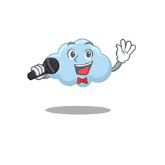 Talented singer of blue cloud cartoon character holding a microphone