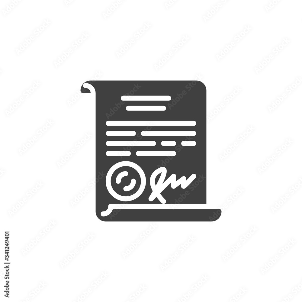 Poster document with signature and stamp vector icon. filled flat sign for mobile concept and web design. l