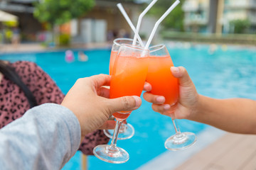Fototapeta premium Cocktail party at the pool for celebration meeting