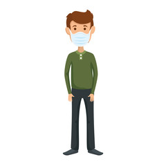 young man with face mask isolated icon vector illustration design