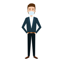 young man with face mask isolated icon vector illustration design