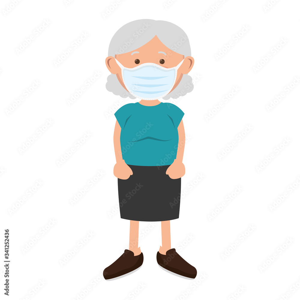 Wall mural old woman with face mask isolated icon vector illustration design