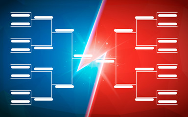 Tournament bracket template for 16 teams on blue and red background with flash - 341252409