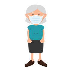 old woman with face mask isolated icon vector illustration design