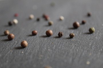 pepper fragrant, black red white gray on black chalkboard background