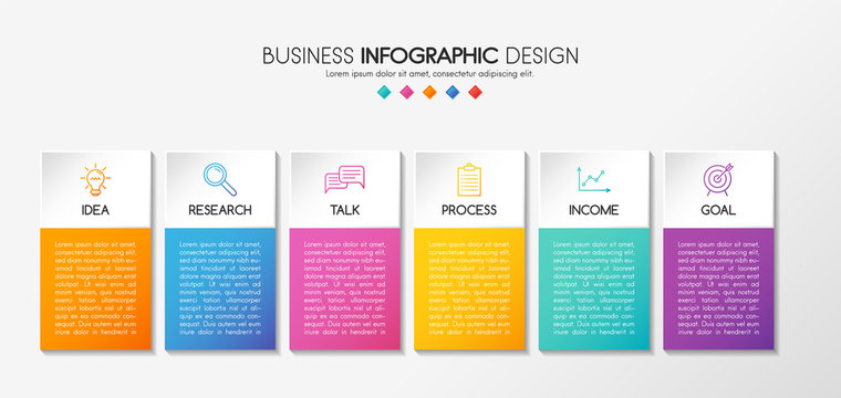 Business infographic with 6 options. Colourful diagram. Vector