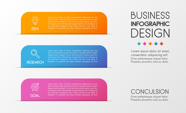 Business infographic layout with 3 options. Vertical diagram. Vector
