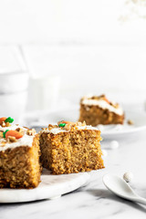 Slice of fresh homemade carrot cake