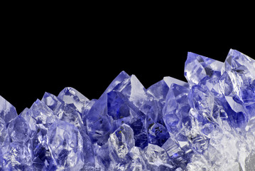 light large sapphire crystals macro on black