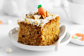 Slice of fresh homemade carrot cake