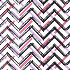 Chevron Zigzag Paint Brush Strokes Seamless pattern. Vector Abstract Grunge Colorful background
