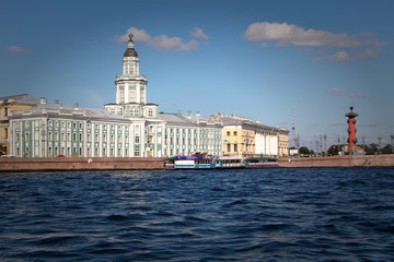 St. Petersburg, Russia -Kunskamera view on a summer evening from the Neva.  Boat trip on the Neva